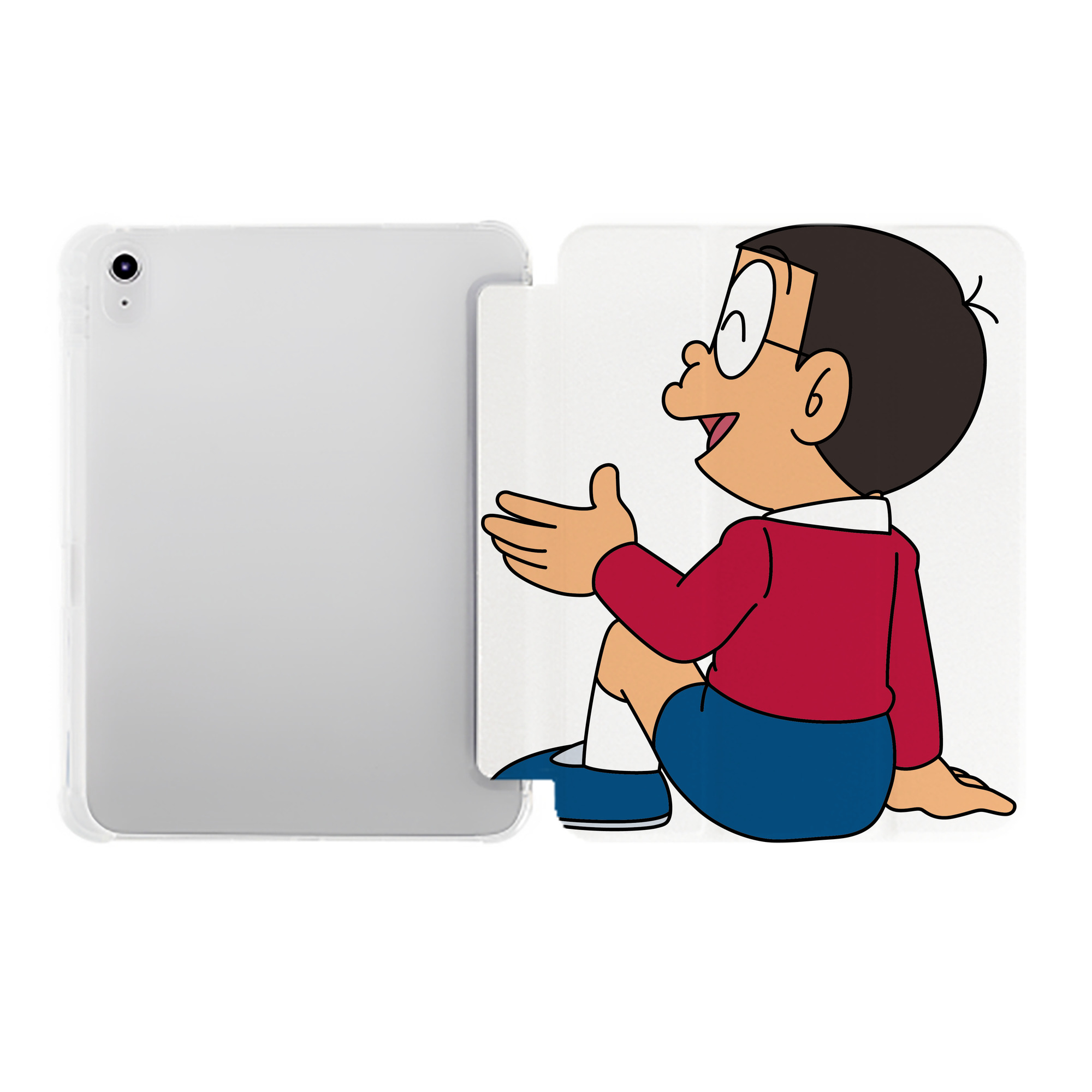 （画像用） ドラえもん 野比 のび太 Doraemon Nobita Nobi IPad ケース ペン収納付き 三つ折りスタンド PUレザー×シリコン 対応機種9.5/10.5/10.9インチ